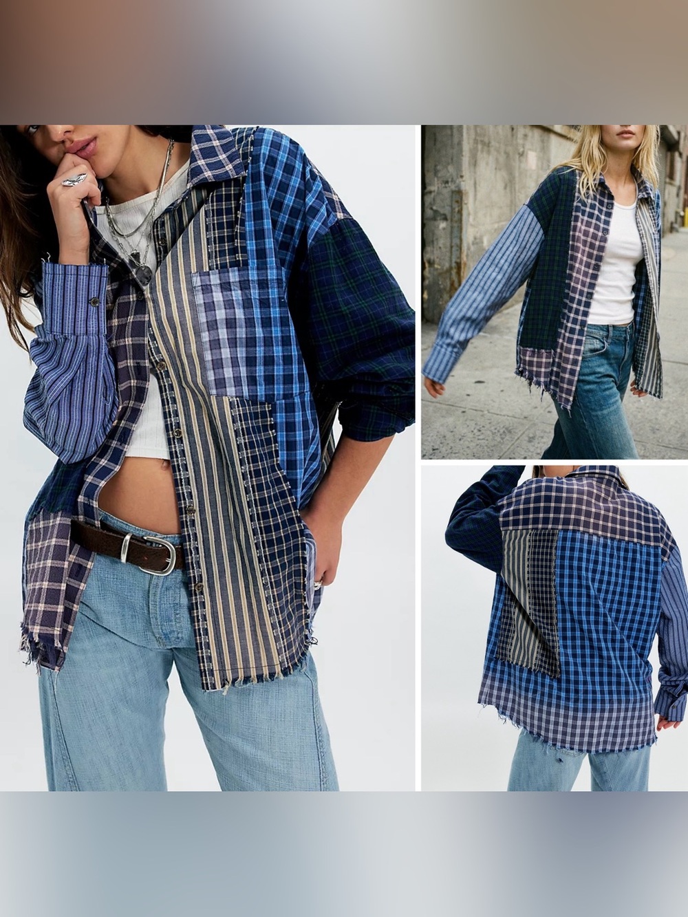 The Tales Patchwork Check Stripe Button Down